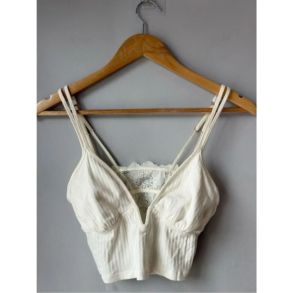 NWOT aerie Soft Girl Crop Ribbed Lace Back Top Bralette